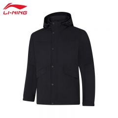 李宁（LI-NING） 防风保暖男款运动风衣 AFDUA13-8 黑色黑色S