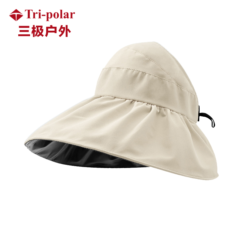 三极户外（Tri-polar）TP6435夏季双层渔夫帽女空顶黑胶遮阳帽黑胶款-米白色均码