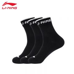 李宁（LI-NING） AWSV041-2舒适透气中性中袜三双装黑黑黑M码