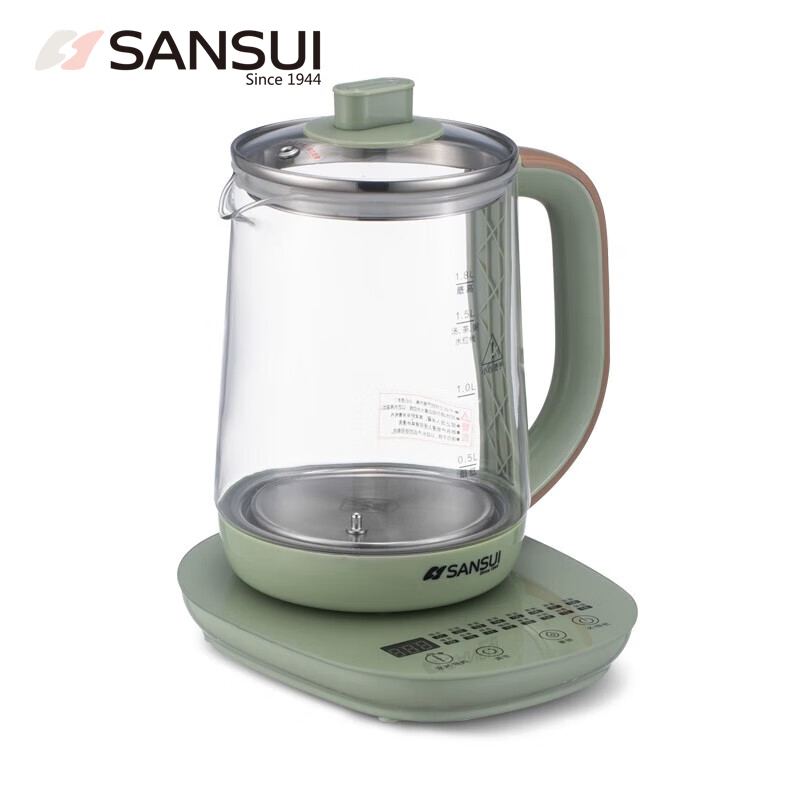 山水（SANSUI） KT-823家用多功能全自动养生壶办公室迷你煮茶器高硼玻璃 1.8升绿色