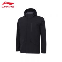 李宁（LI-NING） 防风防泼水男款开衫连帽运动风衣AFDT751-7黑色S码