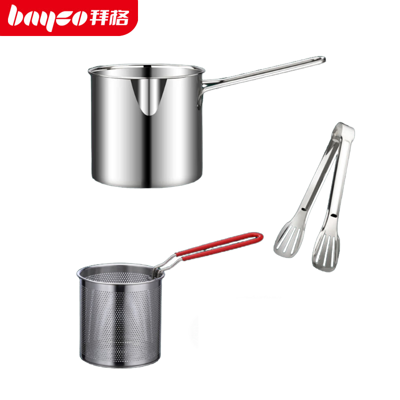 拜格（BAYCO） 304不锈钢家用油炸专用锅深型1.2L薯条天妇罗小炸锅热油锅 BG1625