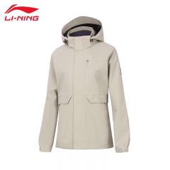 李宁（LI-NING） 防风防泼水女款开衫连帽运动风衣运动风衣AFDT750-1浅暖卡其M码