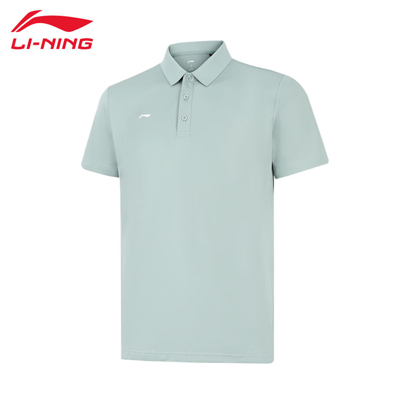 李宁（LI-NING） APLV495-2男士舒适透气短袖POLO衫运动休闲半袖灰翡绿XL码