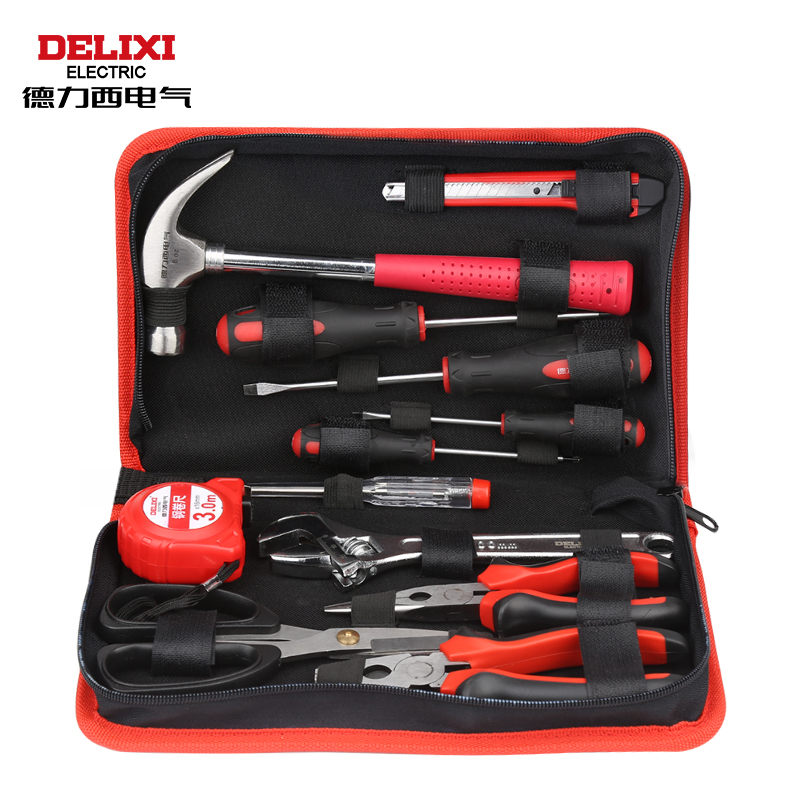 德力西电气（DELIXI ELECTRIC）电工木工多功能维修工具组套五金手动工具包组套工具箱 12件套