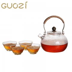 果兹 锤纹茶具套装壶耐冷耐热玻璃茶壶家用办公700ml+杯80ml*4 GZ-S38