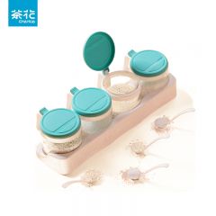 茶花（CHAHUA） 6017 圆形玻璃调味瓶调料盒架300ml*4个 颜色随机