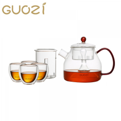 果兹 花香玖润花草茶具套装高硼硅玻璃材质蒸煮两用壶1000ml+80ml*4GZ-S39一套