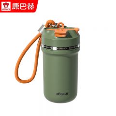 康巴赫（KBH）摩登抗菌钛咖杯保温保冷防漏防滑杯盖吸管双饮口便携家用运动水杯 松针绿KH-B45B04