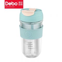 德铂（Debo） 玻璃咖啡杯便携式水杯高颜值耐热玻璃杯男女网红款 DEP-DS342 透明款520ML-浅蓝