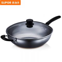 苏泊尔（SUPOR）炒锅精铸铁锅无涂层真不锈健康不生锈锅具炒菜锅燃气磁炉通用 32CM 可立盖 适2-4人用 FC32T12