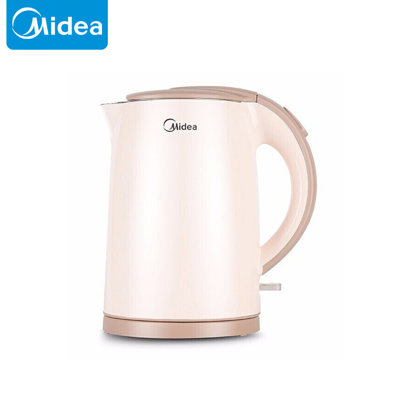 美的（Midea）电水壶 304不锈钢电热水壶 1.5L家用双层防烫烧水壶 浅粉色 H415E2J