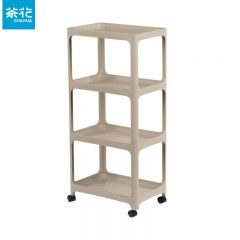 茶花（CHAHUA） 置物架落地储物架移动四层咖啡色170001可移动多层收纳架客厅移动推车阳台杂物架置物车