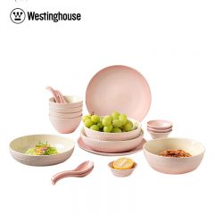 西屋（Westinghouse） 美式陶瓷碗碟套装 家用餐盘组合饭碗炻瓷碗餐具饭碗 炻彩餐具18件套落樱粉WCQS07