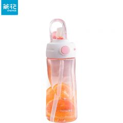 茶花（CHAHUA）贝优吸管随行杯粉色580ml密封便携塑料简约杯子