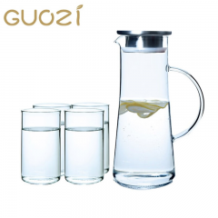 果兹 炫茗水具套装v型壶嘴设计带把手耐寒耐热1300ml+250ml*4透明水具GZ-L01一套