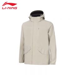 李宁（LI-NING） 防风防泼水男款开衫连帽运动风衣AFDT751-11浅暖卡其S码
