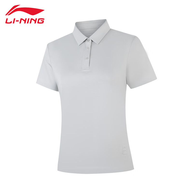 李宁（LI-NING） APLV488-2女士舒适透气短袖POLOT恤简约日常通勤水滴灰3XL码