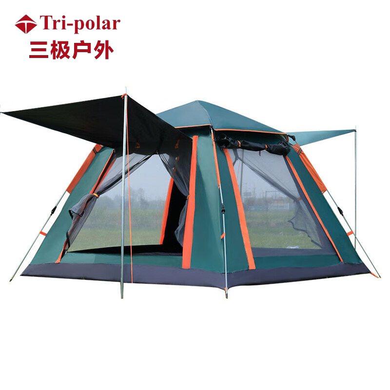 三极户外（Tri-polar） TP2328家庭式5-8人带庭院帐篷240*240*185cm黑胶墨绿配橘色