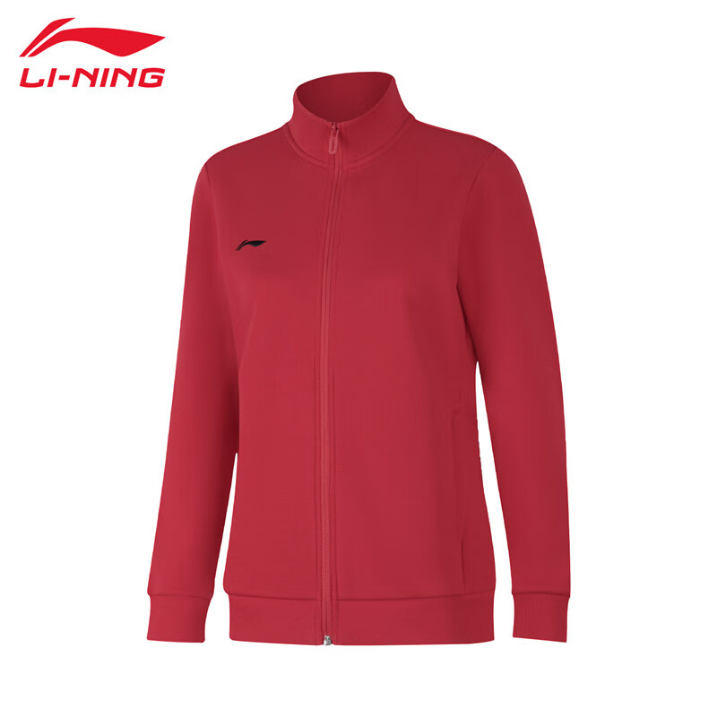 李宁（LI-NING） 柔软舒适保暖女款开衫无帽卫衣AWDUA76-8公牛红L码