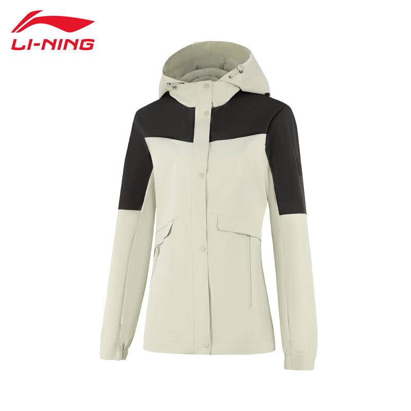 李宁（LI-NING） 防风保暖女款运动风衣AFDUA14-3瓷秘色曜石灰XS