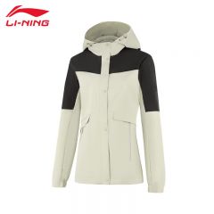 李宁（LI-NING） 防风保暖女款运动风衣AFDUA14-3瓷秘色曜石灰M