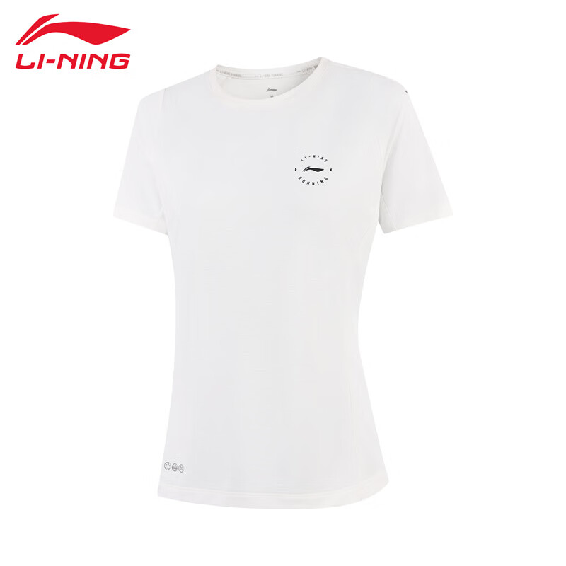 李宁（LI-NING） ATSV088-1跑步舒适透气女款短袖T恤香槟白XS码