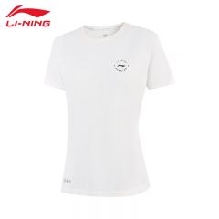 李宁（LI-NING） ATSV088-1跑步舒适透气女款短袖T恤香槟白XXL码