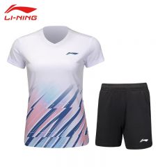 李宁（Lining） AATU032-2女款羽毛球服比赛套装白色XXL