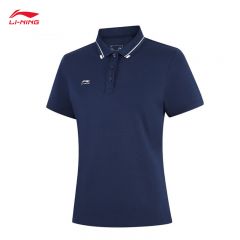 李宁（LI-NING） APLV060-8女士舒适透气亲肤吸汗短袖POLO上衣深航舰蓝XL码