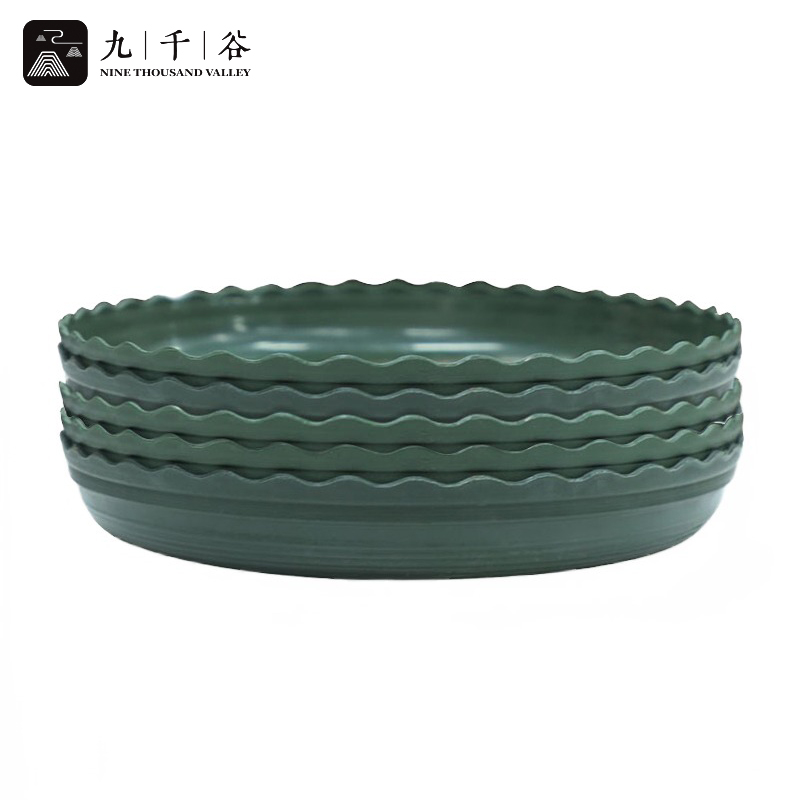九千谷 花盆托盘加厚加仑花盆底座托盘塑料花盆耐磨圆形接水盘底托30cm绿色5个装5921