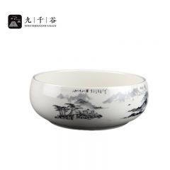 九千谷 水仙花盆大号 陶瓷无孔圆形水仙花盆菖蒲铜钱草碗莲睡莲一叶莲水培绿植陶瓷花盆白瓷山水款约19cm5846