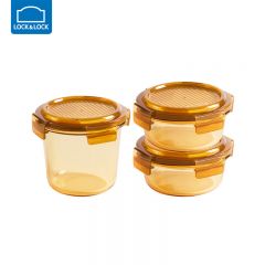 乐扣乐扣（LOCK&LOCK） LCB225FU 家用品圆形玻璃保鲜盒三件套琥珀色