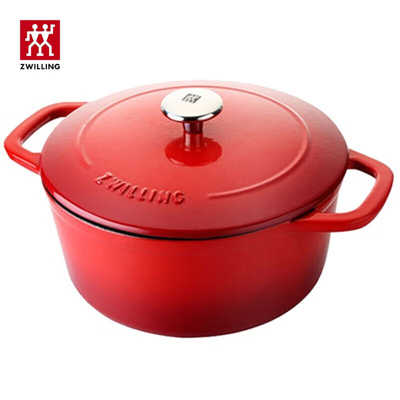 双立人（ZWILLING）珐琅锅圆形炖锅铸铁锅煲汤锅炖汤锅炖锅 红色24cm