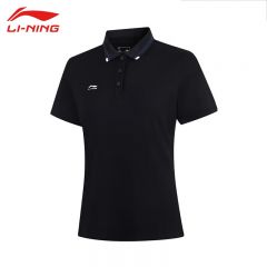 李宁（LI-NING） APLV060-2女士舒适透气短袖亲肤吸汗上衣POLO黑色M码