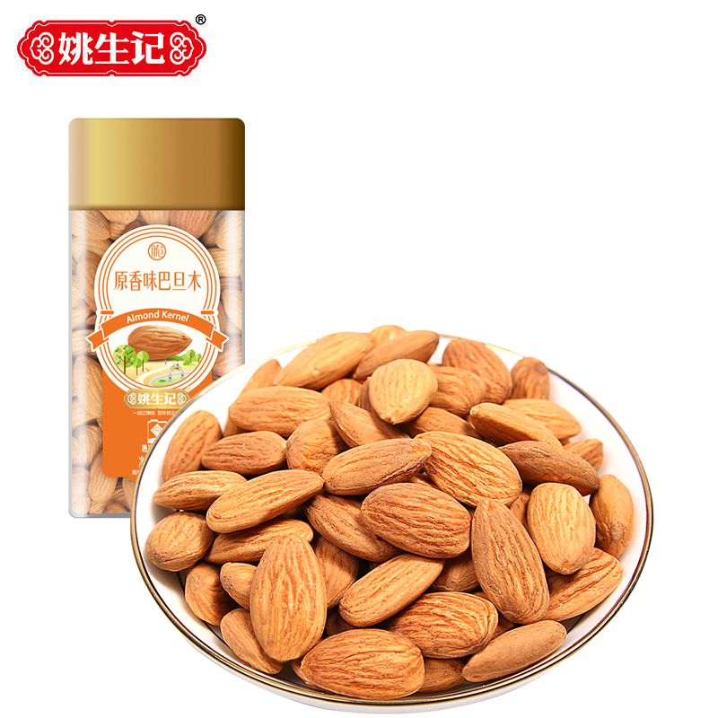 姚生记  香脆大颗粒扁桃仁休闲零食 每日坚果炒货干果仁 218克原香味巴旦木/方形罐