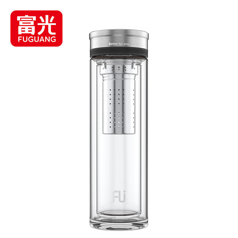富光（FUGUANG） FU+刚系列双层玻璃杯商务办公水杯加厚车载茶杯玻璃杯子泡茶杯 刚 黑FU031-G380L 双层 380ml