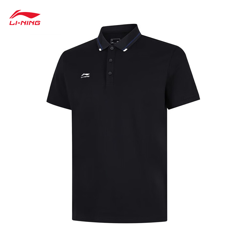 李宁（LI-NING） APLV063-2男士舒适透气短袖POLO亲肤上衣黑色2XL码
