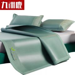 九洲鹿 艾草冰丝席凉席双人三件套夏凉软席子1.5米床【可折叠】松柏绿三件套180*200cm