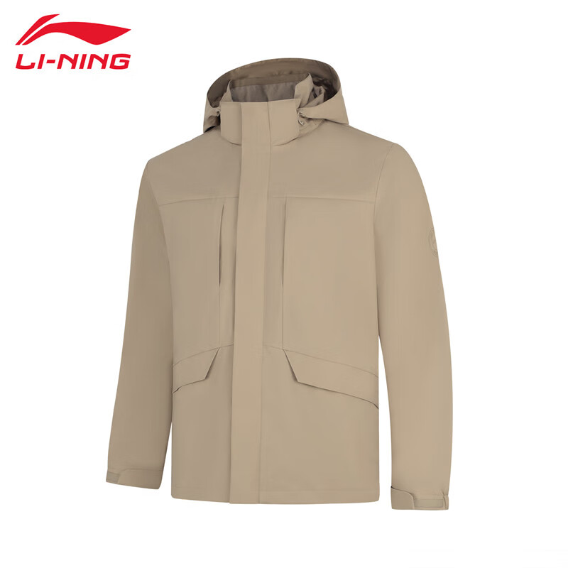 李宁（LI-NING） 防风保暖男款运动风衣AFDUA07-4绒鼠褐S