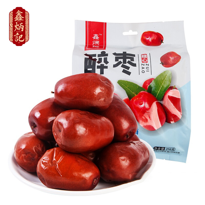 鑫炳记 糖心酒枣258g*4袋装 醉枣白酒腌鲜红枣休闲零食特产小吃办公室