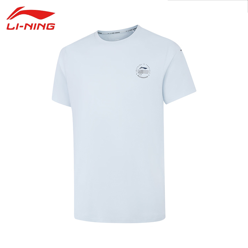 李宁（LI-NING） ATSV083-7男士跑步舒适透气男款短袖T恤民谣蓝S码
