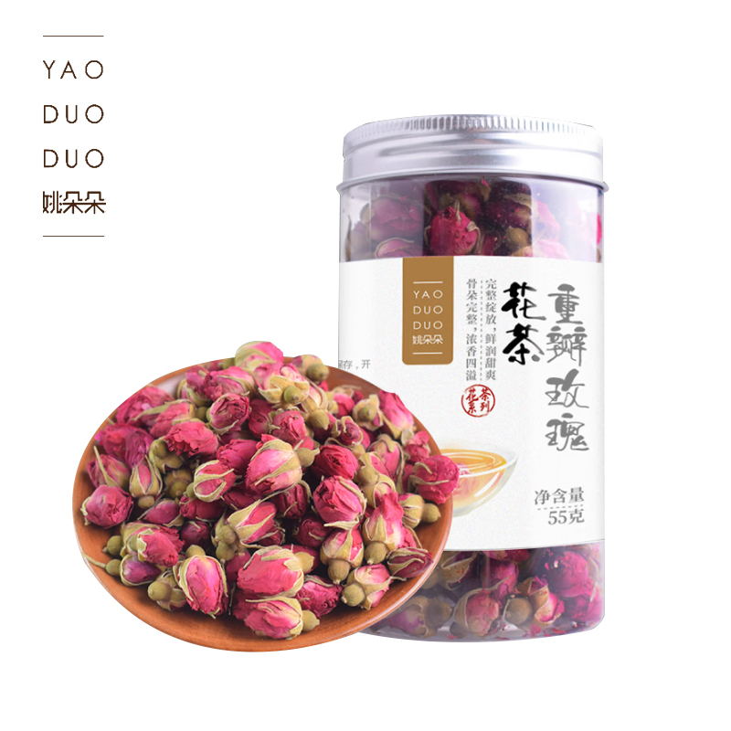 姚朵朵 重瓣红玫瑰 泡水喝的花草茶养生茶袋装 重瓣玫瑰花茶55g 1罐