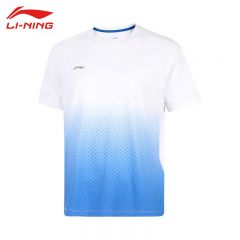李宁（LI-NING） ATSV437-4男士舒适透气短袖亲肤吸汗上衣标准白/赛艇蓝5XL码