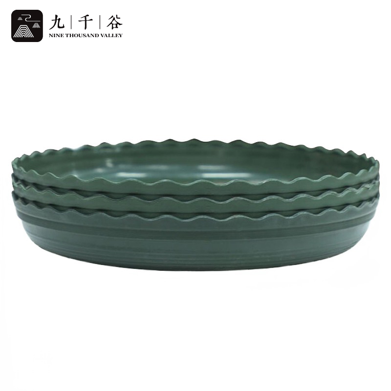 九千谷 花盆托盘加厚加仑花盆底座托盘塑料花盆耐磨圆形接水盘底托36cm绿色3个装5914