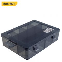 得力（deli） DL432305 多功能零件盒收纳盒乐高黑色透明小格子12大格