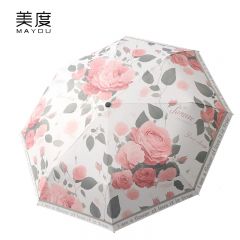 美度（MAYDU） M3332-1清新插画太阳伞女防晒防紫外线晴雨两用黑胶遮阳伞自动折叠伞玫语花香