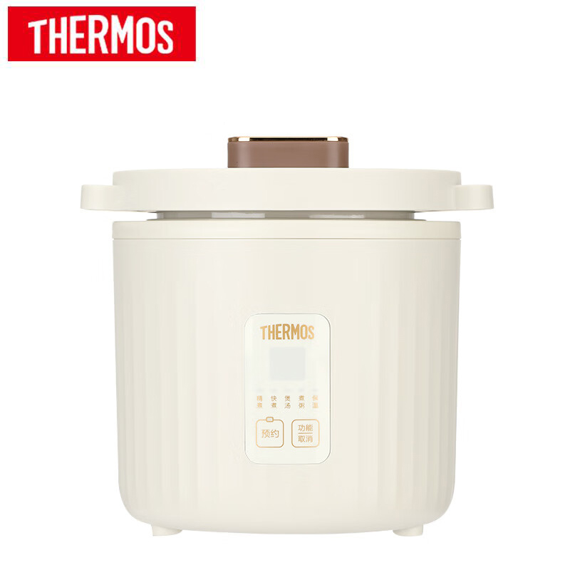 膳魔师（THERMOS） 迷你容量电饭煲家用出租房宿舍1-3人小型多功能电饭锅不粘图层提手设计智能电饭煲快速蒸煮 米白色 1L EHA-4112E