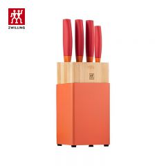 双立人（ZWILLING） 刀具套装菜刀多用水果刀砍骨刀切菜刀切肉刀刀架厨房用具石榴红刀具5件套
