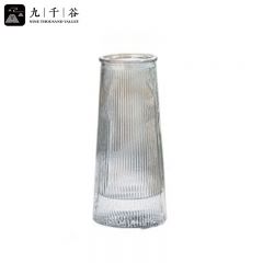 九千谷 花瓶玻璃鲜花康乃馨玫瑰富贵竹插花瓶装饰摆件竖纹透明高30cm
